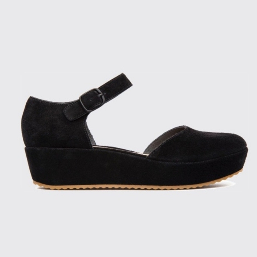 Women's Black Suede Platform Mary Jane Sandal